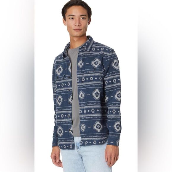NWT Lucky Brand Soft Jacquard Woven Oversized Shirt Long Sleeve Blue Gray Jacket